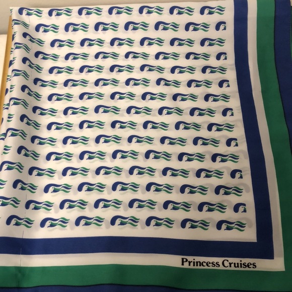 Vintage Blue, Green, White Princess Cruise Line Square Mod Print Fashion Scarf - Picture 9 of 16